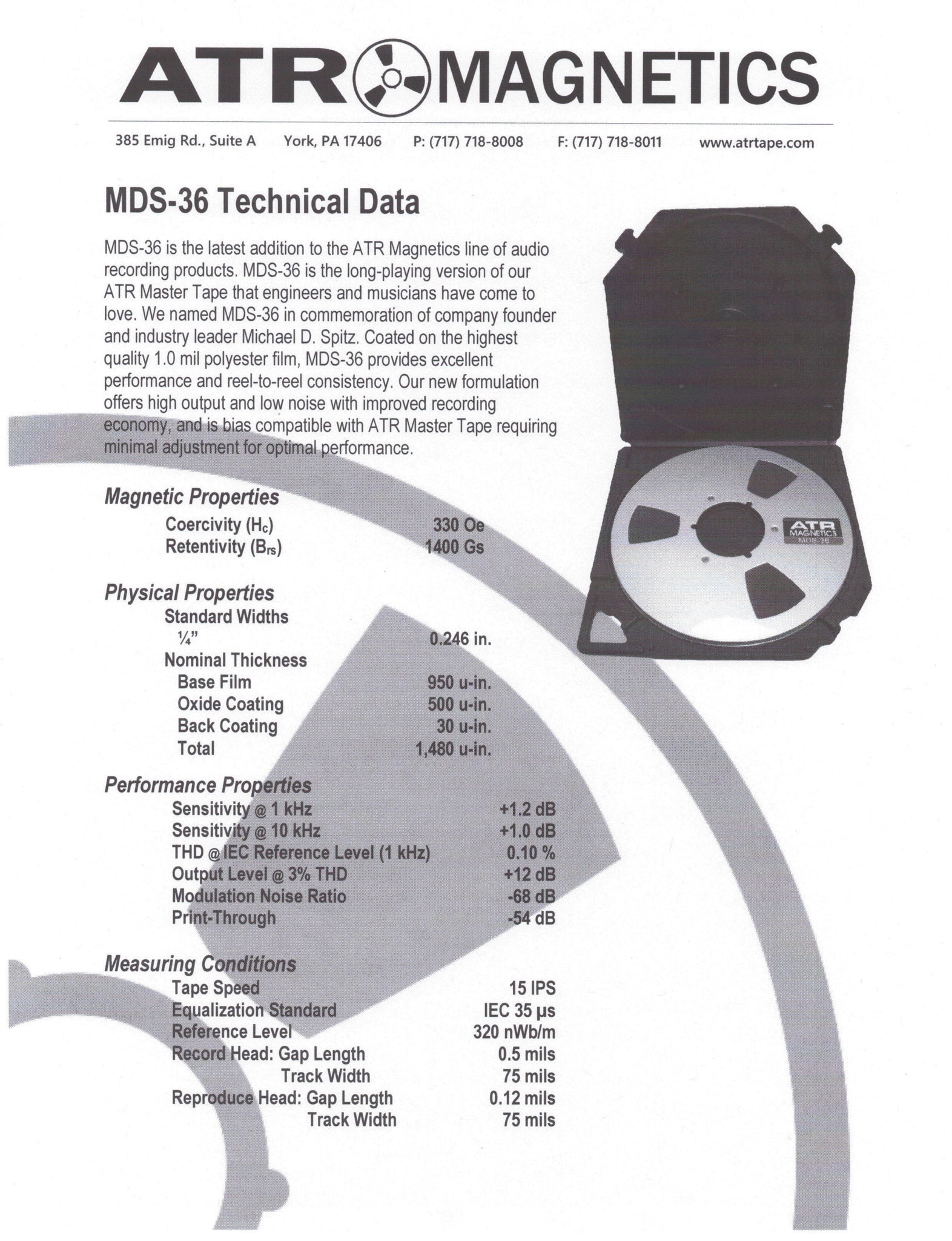ATR MDS-36 Tape 1/4" x 3600' 10.5" NAB Metal Reel Tape Care Box